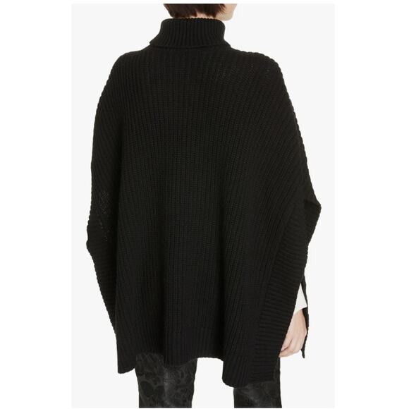 Kate Spade Cashmere Blend Faux Fur Pom Poms Front Turtleneck Poncho Black OS - Picture 2 of 9